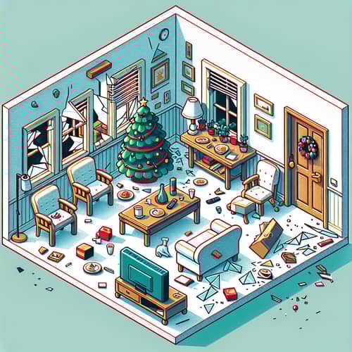 Cartoonish Isometric Crime Scene in Living Room