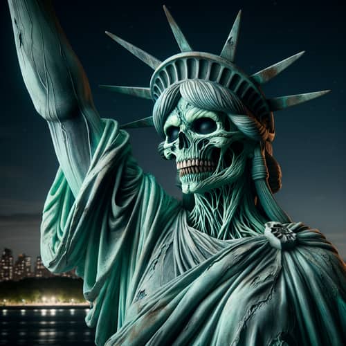 Disfigured Zombie Statue of Liberty - Eerie Transformation
