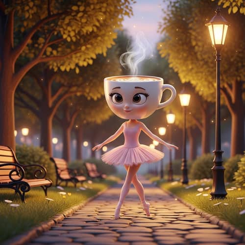 Whimsical 3D Cartoon Ballerina Park Scene