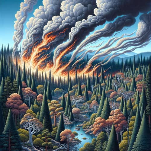 Forest Fire in Serene Landscape - Nature's Power