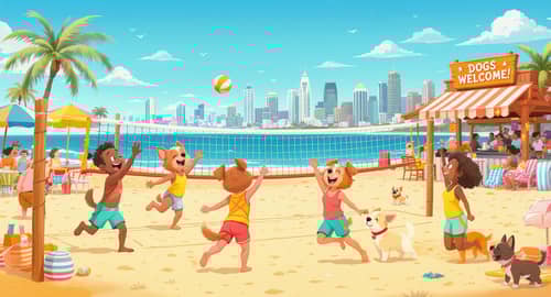 Fun Beach Volleyball with Dogs in San Diego