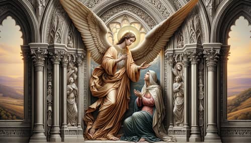 Classic Gothic Style Annunciation Scene Depicting Archangel Gabriel and Virgin Mary