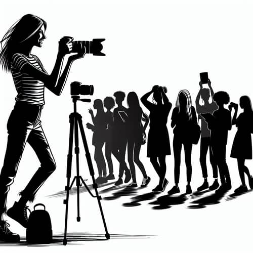 Caucasian Female Photographer with Diverse Group of Students