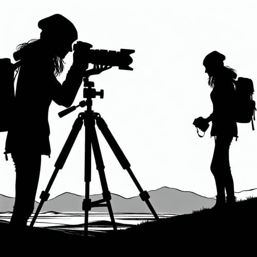 Caucasian Female Photographer Silhouette Taking Picture