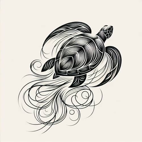 Polynesian-inspired Turtle Tattoo Design in Monochrome