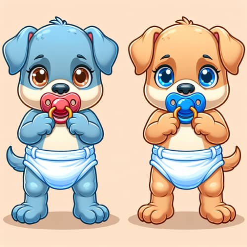 Blue and Tan Animated Cartoon Heeler Puppies in Diapers