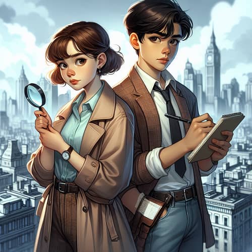 Detective Duo: Brown-Haired Girl & Olive-Skinned Boy | Mystery Adventures