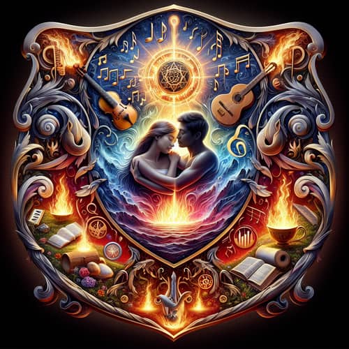 Nature-Inspired Family Crest with Music & Fire Elements