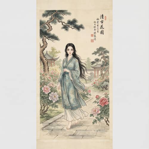 Elegant Chinese Girl in Traditional Art Style Elegant Chinese Girl in Traditional Art Style