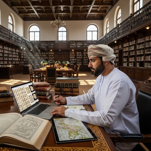 Omani Man in Traditional Dress at the Library