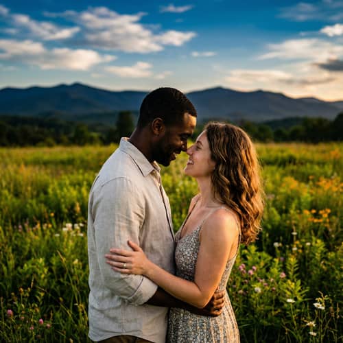Sentimental Love Moment in a Scenic Meadow Sentimental Love Moment in a Scenic Meadow