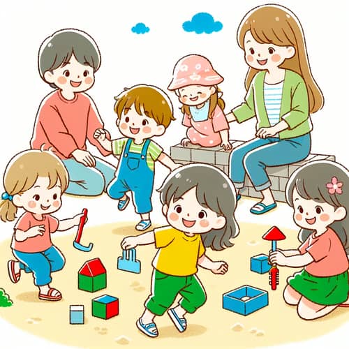 Happy Children Playing Under Adult Supervision