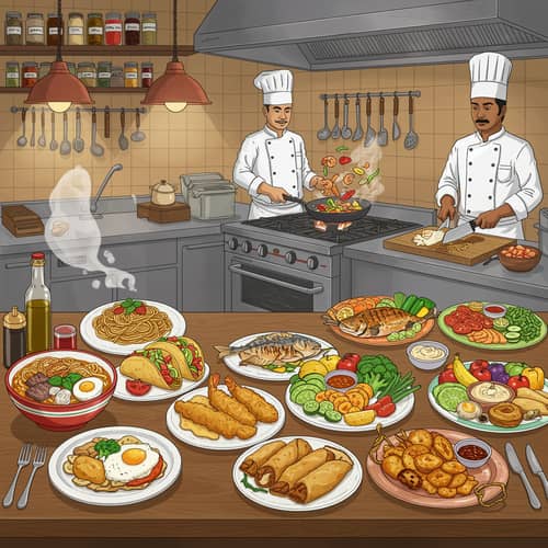 Vibrant Kitchen Scene with Global Flavors