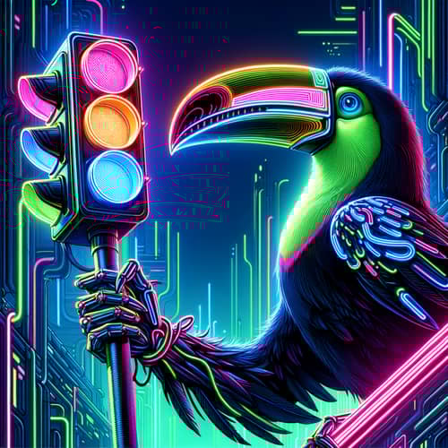 Neon-lit Toucan in Futuristic Metropolis Art