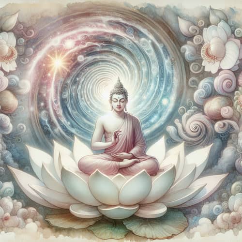 Enchanting Buddha Meditation on White Lotus - Fairytale Illustration