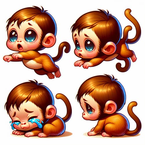 Adorable Baby Monkeys - Vector Illustration in 4 Positions