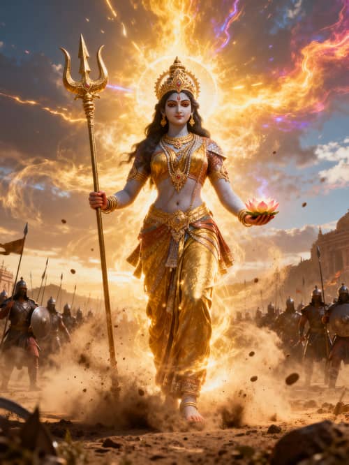 Goddess Mahagauri: Divine Battlefield Art