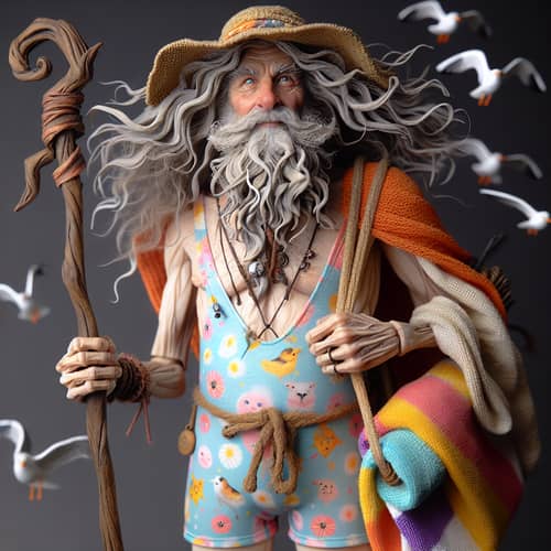 Radagast Beach Outfit - Fantasy Wizard in Swimsuit & Sun Hat