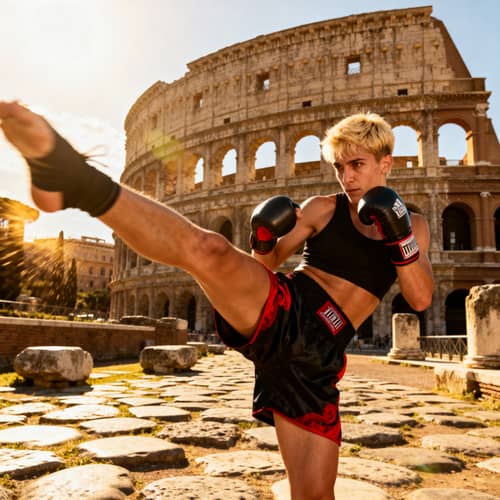 Italian Kickboxer in Rome: Stunning Action Shot Italian Kickboxer in Rome: Stunning Action Shot