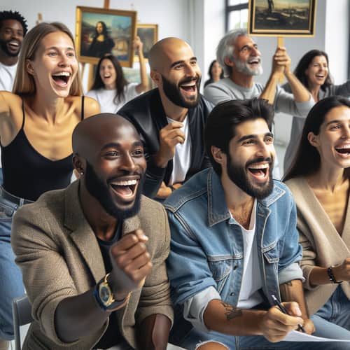 Diverse Art Auction Event with Urban Realism Vibes