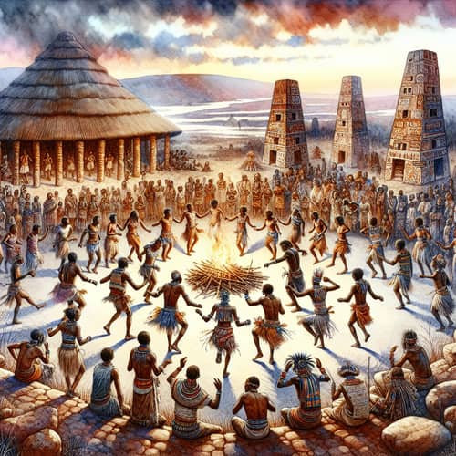 Ancient Civilization Gathering Watercolor Painting