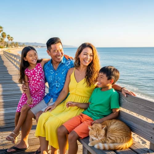Happy Family Moment on Ocean Boardwalk
