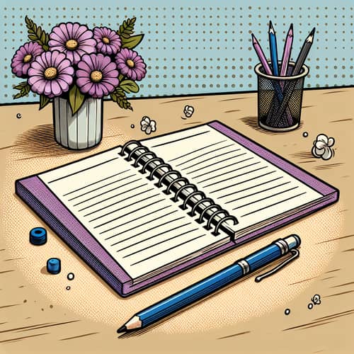 Lined Lavender Spiral Journal with Pencil and Pen on Table