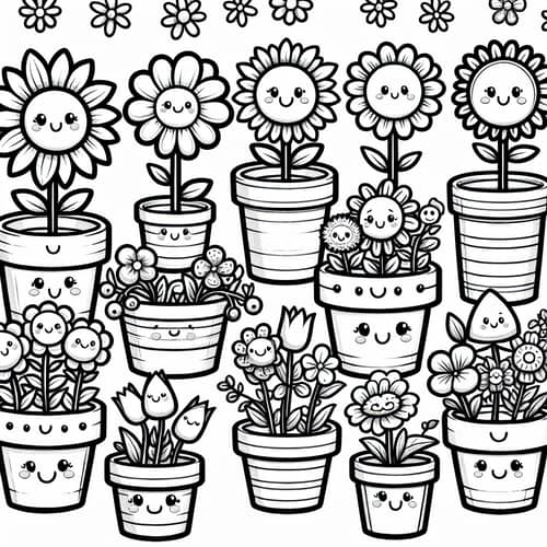 Smiling Flowers Coloring Book: Cute Flower Pots Design