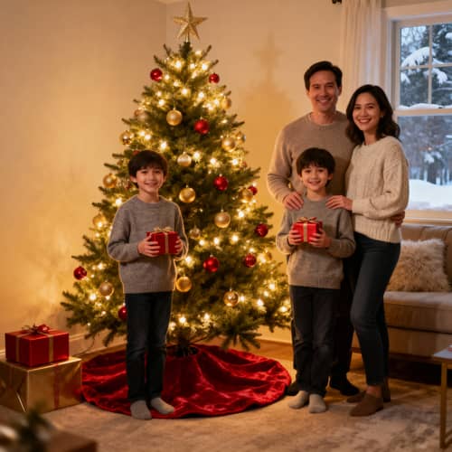 Cozy Family Christmas Photo by the Tree Cozy Family Christmas Photo by the Tree