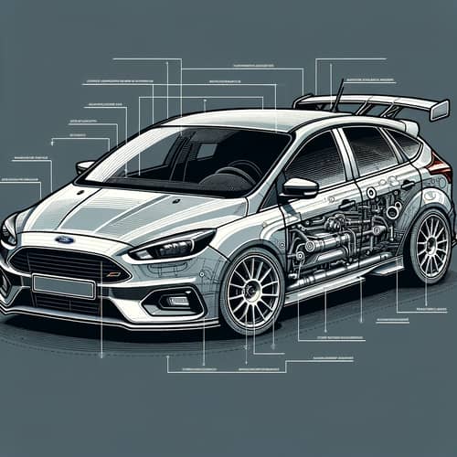 Detailed Blueprint of Ford Focus MK2 with Spoiler