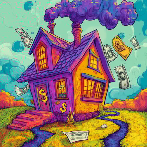 Whimsical Cartoon House with Dollar Signs