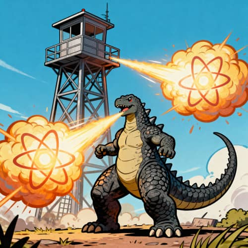 Cartoon Dinosaur Kaiju with Atomic Breath Action