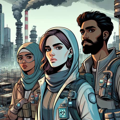 Dystopian Future 2D Comic Characters - Meriem and Resistance Fighters