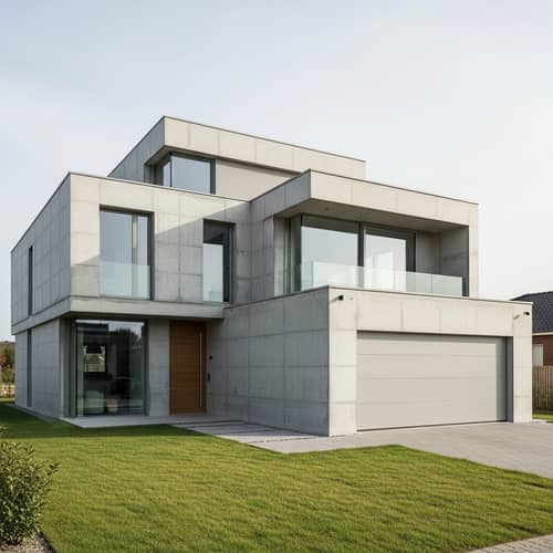 Modern Two-Storey Concrete House with Garage