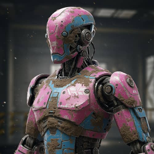 Colorful Dirt-Covered Robot: A Unique Design