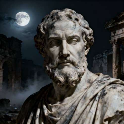 Dark Stoic Philosopher Statue in Moonlight