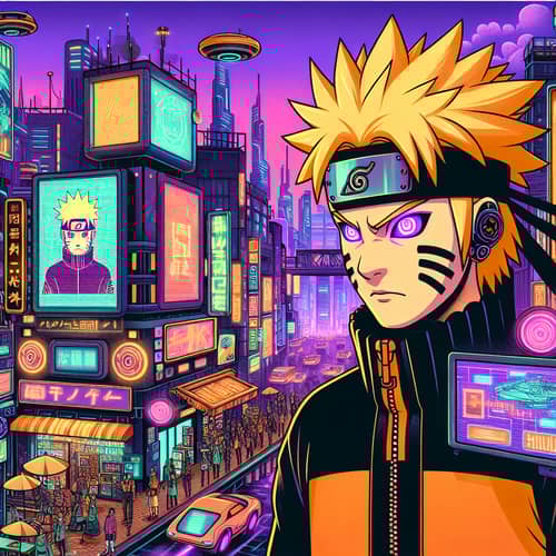 Cyberpunk Naruto Character in Futuristic Cityscape