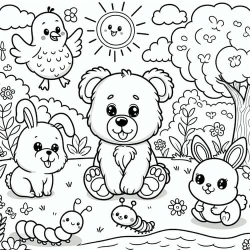 Children's Coloring Book with Cute Animals for Ages 3-5