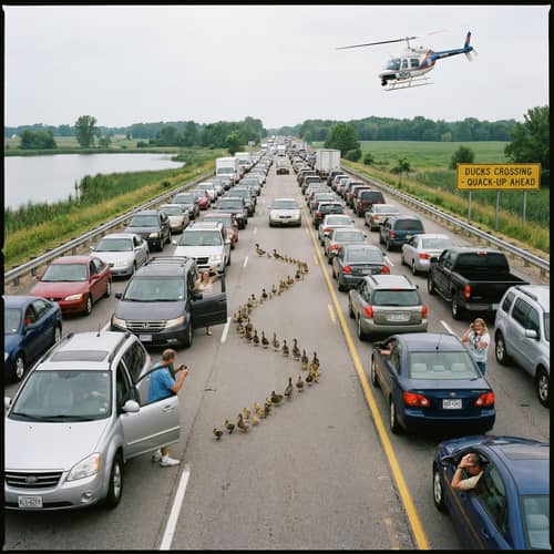Ducks Cause Massive Traffic Jam on Road Ducks Cause Massive Traffic Jam on Road