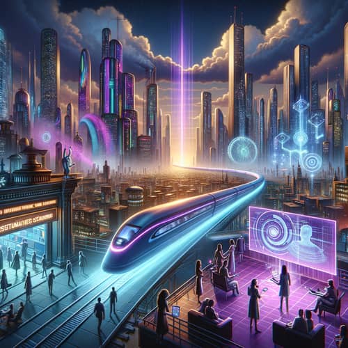 Tech Splash 2024: Futuristic Cityscape with Cutting-Edge Technology Gadgets