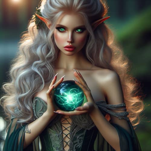 Female Elf Enchantress with Pulsating Magical Energy