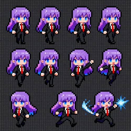 Blue Eyed Purple Hair Tuxedo Pixel Sprite Sheet Blue Eyed Purple Hair Tuxedo Pixel Sprite Sheet