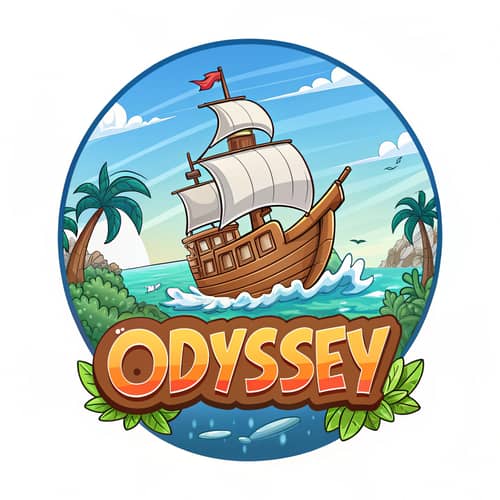 Odyssey Gaming Logo: Ship and Sea Cartoon Design