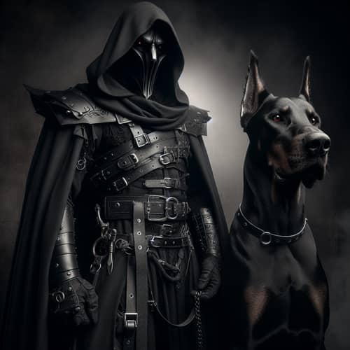 Dark Gothic Male Warrior with Red Eyes and Black Armor