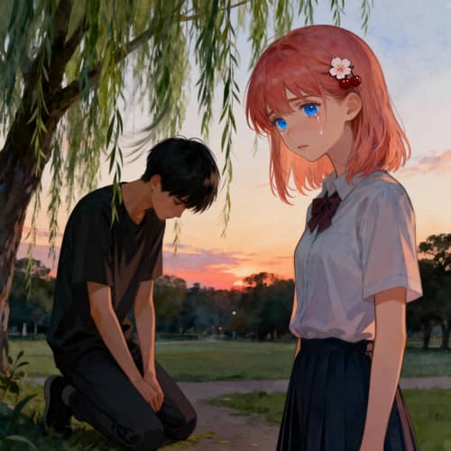 Heartbreaking Anime Breakup Scene in a Park