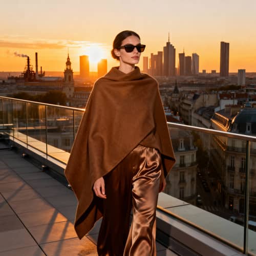Golden Hour Portrait: Chic Urban Woman Overlooking City Golden Hour Portrait: Chic Urban Woman Overlooking City