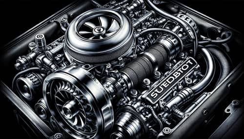 Detailed 2JZ Motor with Turbo Technical Drawing in Black & Blue