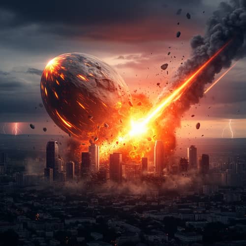 Giant Meteor Strikes Earth: Apocalyptic Scene Giant Meteor Strikes Earth: Apocalyptic Scene