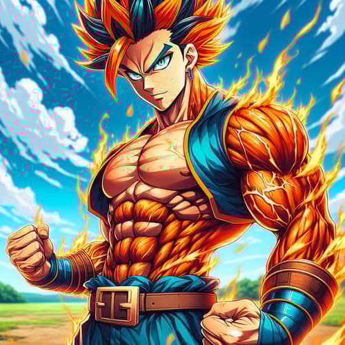 Male Anime Character with Fiery Aura | Powerful Anime Character