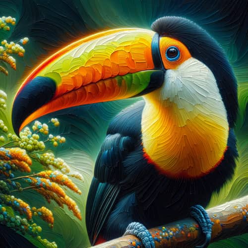 Vivid 4k Oil Painting of Toco Toucan on Branch